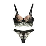 Sexy Push Up Lace Bra & Thong Brief Made of Transparent Patchwork Lingerie Set