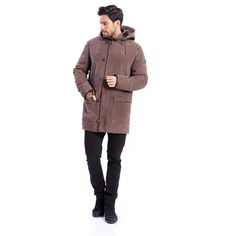 Mens Detachable Hooded Winter Coat in Brown