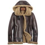 Hooded Brown Shearling Jacket Mens Aviator b3 Sheepskin Jacket