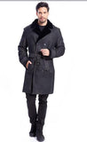 Long Leather Shearling Black Lapel Jacket Classic Double-Breasted Belt Design