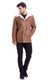 Mens Leather Jacket with Fur Lining Wool Winter Coat with Generous Lapels